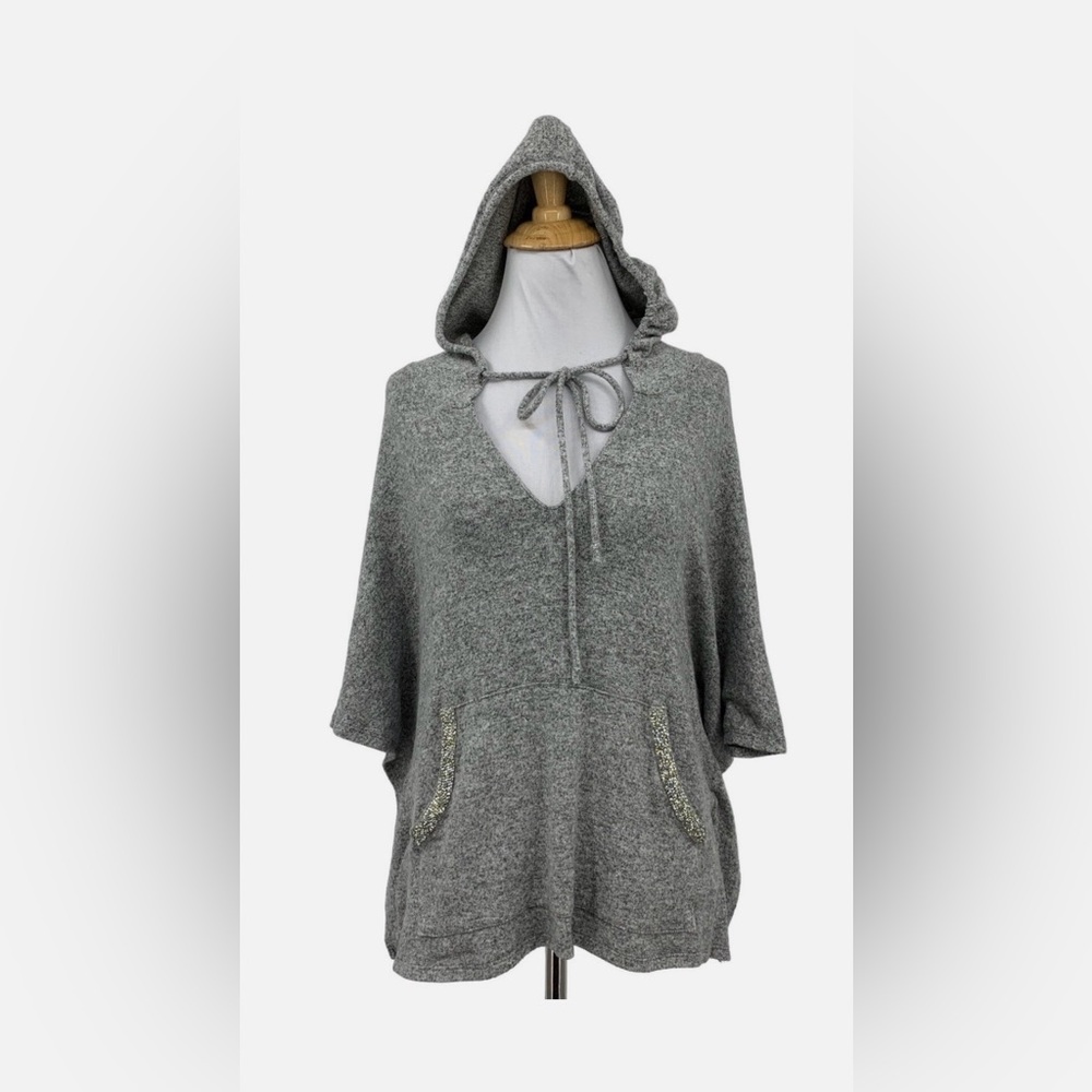 Juicy Couture Gray V Neck Hooded Poncho Sweater